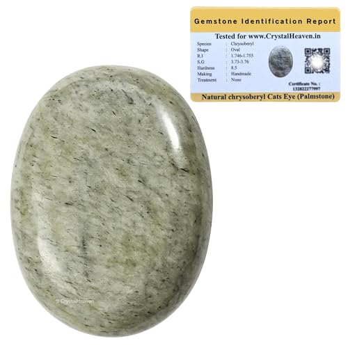 Image of Crystal Heaven Certified Chrysoberyl Cats Eye Palm Pebbles Stones For Anxiety Stress Relief Massage- Aaa Grade Original Healing Gemstone Agate Palm Stone For Yoga Meditation Spiritual Reiki Feng Shui