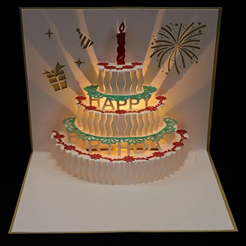 Carte anniversaire musicale et lumineuse gâteau 3D, lot de 3