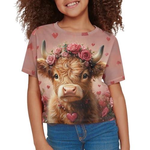 Image of Kids T Shirt Short Sleeve Crop Tops for Girls Summer Clothes Pullover Tees Shirt 5-14