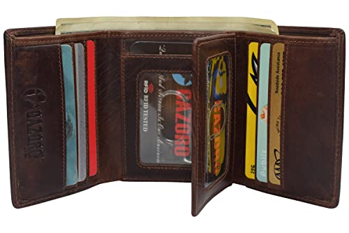 Vintage Buffalo Leather Men's RFID Trifold Wallet With Double ID Windows (Burgundy)2