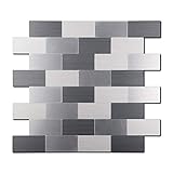 Yipscazo Peel and Stick Tile Backsplash, Kitchen Stainless Steel backsplash (13.3'' X 11.8', 5...