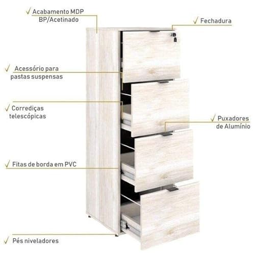 Gaveteiro Arquivo 4 Gavetas para Pastas Suspensas Kuaq40 Kuadra