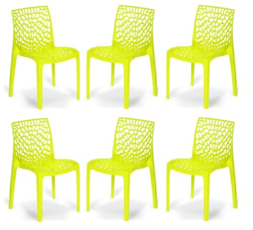 Image of activa Web Designer Plastic Chair for Home, Office and Restaurant and Cafe|Armless Chair for Dining Room| Heavy Duty Outdoor Plastic Chair | Designer Balcony Chair (Yellow, Set of 6)