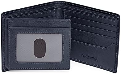 VANNANBA Bifold Front Pocket Wallets, Full Grain Leather Large Capacity Wallet with 2 ID Windows, 11 Card Slots, 2 Cash Pockets & RFID Blocking,Gift for Men(Dark Blue)