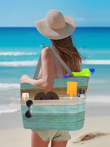 Mesh Beach Bag Oversized Tote Bags for Women Farm Duck Green Wood Board Large Travel Pool Bags with 8 Pockets3