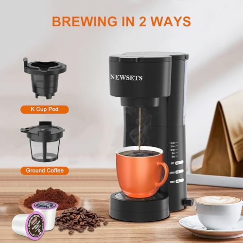 NEWSETS Single Serve Coffee Maker for K Cups and Ground Coffee, 4 in 1 Coffee Machine with Grinder and Milk Frother, 6 to 14oz Brew Sizes, 28oz Removable Water Reservoir, Self-cleaning Function, Black - Thumbnail 3