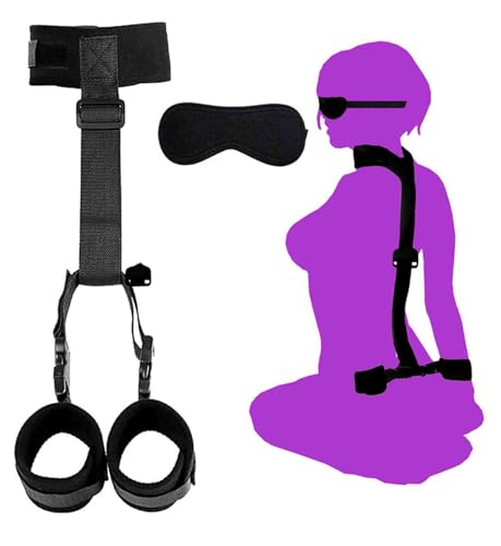 Sex Bondage Kits Handcuffs Neck to Thigh/Ankle Behinde Back Collar Blindfolds Set for Adults Bedroom Sex Cuff Bracelets for Women Restraint Queen Size Bed Straps for Adult Play King Mattress Sweater
