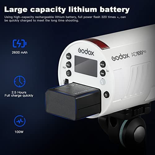 Godox Colorful AD100pro Strobe Flash Light Portable 100Ws 2600mAh Battery 2.4G Wilreless X System 1/8000 HSS 0.01-1.5s Recycling 360 Full Power Flashes Godxo AD100 for Photography Outdoor Shooting