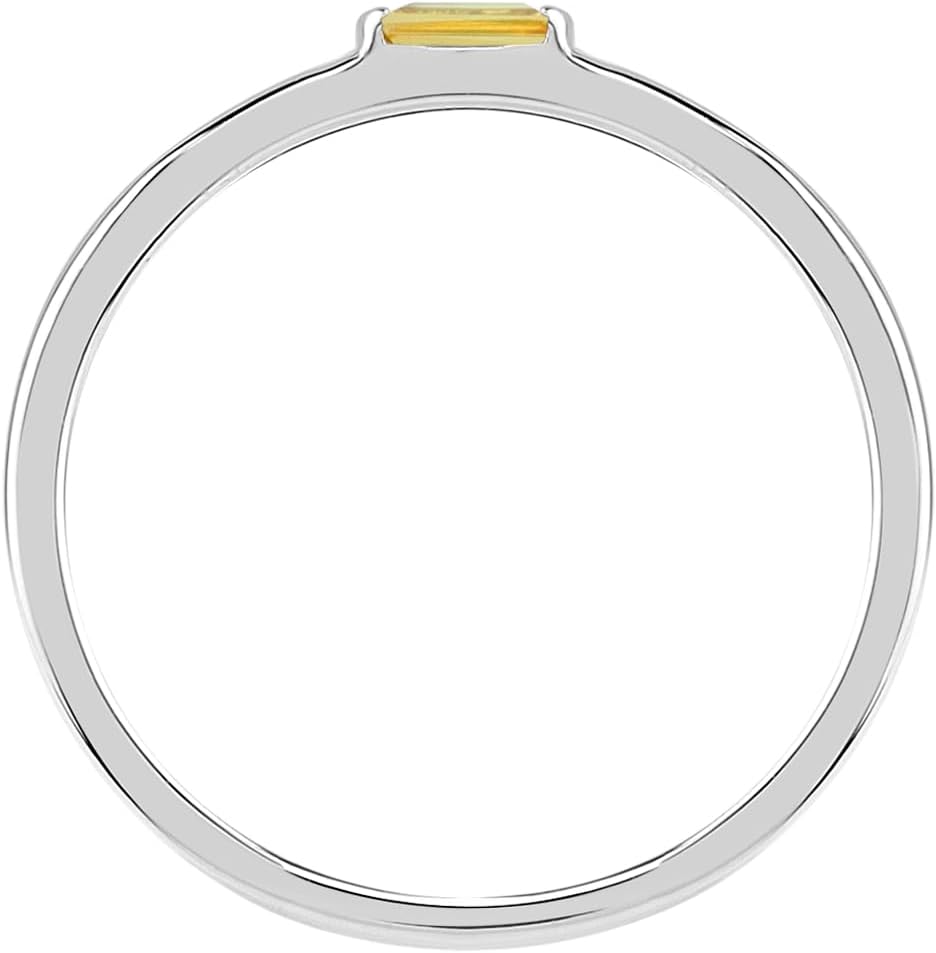 Silvershake Extra Ultra Petite Natural Yellow Sapphire White Gold Plated 925 Sterling Silver Minimalist Stackable East-West Promise Solitaire Gemstone Ring Jewelry for Women