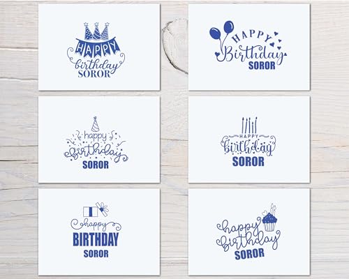 Image of Custom Made Love Birthday Sorority FOLDED Note Card Set, Birthday Women Stationary Notecard Set, Stationery For Sorority Women, Assorted Designs (Blue + White)