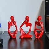 BrownLove 3pcs Red Human Body Abstract Art Decoration, Modern Art Resin Statue Room Office Shelf Bookcase Decoration