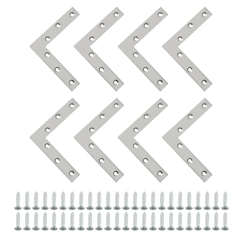 SAYAYO Flat L Shape Repair Mending Plate Joint Bracket Support Brace 120mm x 120mm, Stainless Steel Angle Corner Brackets Brushed Finished, 8 Pack