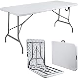 Anji DEPOT 6ft Folding Trestle Table, Heavy Duty Trestle Picnic Garden Table (White) - Image 1