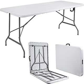 Anji DEPOT 6ft Folding Trestle Table, Heavy Duty Trestle Picnic Garden Table (White)