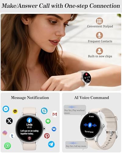 Image of Smart Watch for Women, Ladies & Men, 1.27'' Fitness Watch [41mm case] with Call Receive /Dial, Heart Rate /Stress /Sleep Monitor, AI Voice, IP68 Waterproof Smartwatch with Calendar, Calculator, Games