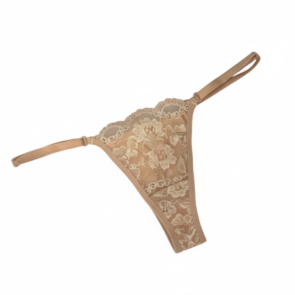 Women's Floral Lace Thong Panty, 3 Colors Pack of - 3 - Nude Black Red, Sexy Lingerie Underwear with Scalloped Trim-picture-33