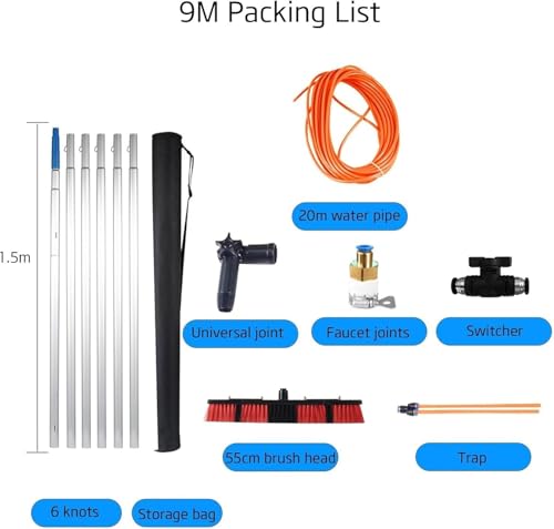 Teles - Kit de cepillo de limpieza para poste de agua ajustable para limpieza de paneles solares, eficiente limpiador de ventanas con varilla extensible