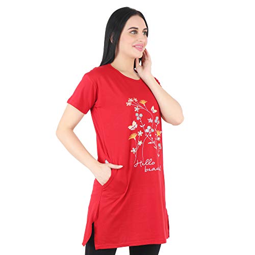 Image of Regular Loose Fit Cotton Round Neck Printed Half Sleeve T-Shirt, Night Sleep, Yoga, Lounge and Daily Use Gym Wear Long Tops and Tees for Women Ladies and Girls