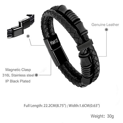 Pulseira Masculina Maerzl de Couro com Fecho de Aço Inoxidável Magnético de Couro Trançado Bracelete