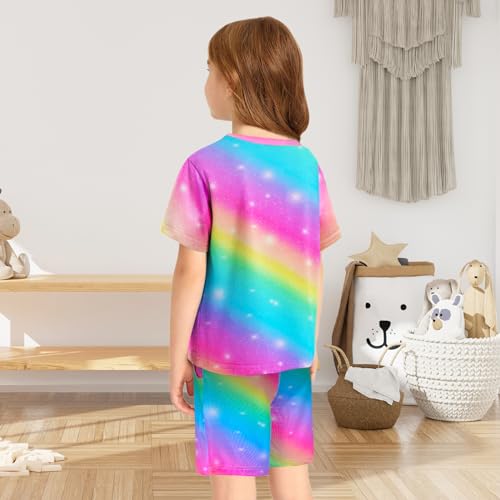 Nidoul Girls Pajamas Tie Dye Mermaid Unicorn Summer Pjs Short Sleeve 2 Piece Sleepwear Toddler Girls Kids Nightwear 3T-104