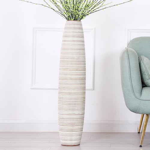 Leewadee Grand Vase A Poser Au Sol 85 cm Haut - Vase De Sol pour Fleur Ou Pampa, White Wash, Résine