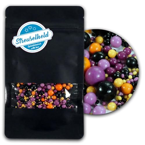 Streuselheld Schokomix Halloween 40g – Essbare Schokokugeln in Orange, Schwarz, Lila, Gelb, Gold – Perfekte Zuckerdeko für Muffins, Cupcakes, Kuchen & Kekse – Halloween Streusel Dekoration
