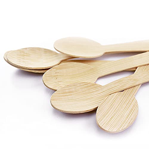 Sanrich 200pcs Bamboo Forks Disposable For Appetizer Cocktail Pasta Forks and Spoons Set Bamboo Knife Cutlery Eco-Friendly For BBQ Camping Party Wedding Instead of Plastic Utensils(200pcs spoons)