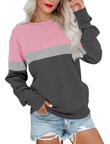Image of Ovanviso Womens Long Sleeve Sweatshirt Casual Crewneck Cute Pullover Tops Lightweight Sweatshirt with Pocket