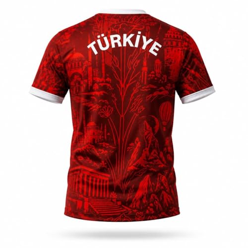 HATIESTEEL Maillot Turquie Türkiye pour homme 100 % polyester avec motif croissant de lune et étoile, maillot de fan turc avec design Istanbul, rouge, M – vue 3