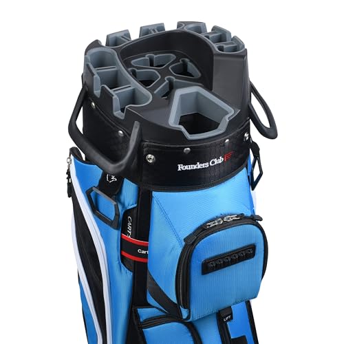Founders Club 4th Generation Tour Series Club Lock Organizer Golf Cart Bag for Men with 14 Way Anti Rattle Divider Top- Free Snap On Rain Hood-Full Length Dividers (Aegean Blue)