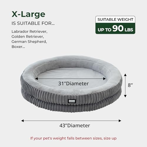 Image of BALANCE Donut Dog Bed, 43 Inches Round Dog Bed Extra Large Size Dogs Washable, Orthopedic Calming Dogs Beds for Kitten, Fluffy Plush Faux Fur Pet Bed with Anti-Slip Bottom