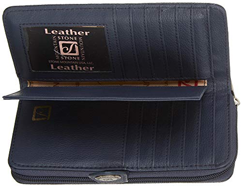 Stone Mountain Ludlow Navy Slg Zip Around Leather Clutch Wallet #TOP2
