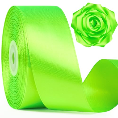 Image of Mauproy 1-1 /2 Inch Wide Lime Green Satin Ribbon, 50 Yards Apple Green Solid Polyester Fabric Ribbon for Roses Making, Gift Wrapping, Flower Bouquets, Wedding Decorations, Handmade Crafts