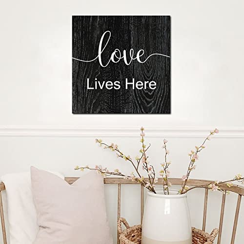 Tollyee Wooden Signs With Saying Love Lives Here Wood Plaque Wall Hanging Sign Positive Word Quote Wood Sign For Home Cabin Front Door Outdoor Decoration 10"X10" #TOP3