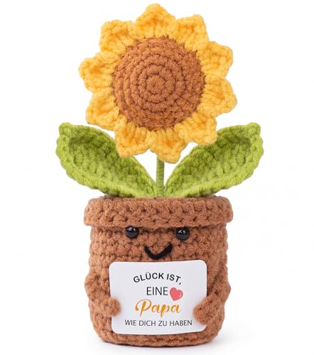 Aruigu Geschenke für Mama, Handgehäkelte Sonnenblume mit Karte, Geschenk & Glücksbringer für Mutter Geburtstag Muttertag Weihnachten, Lustige Personalisierte Kleine Geschenke