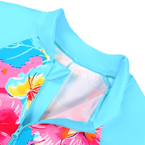 Image of TFJH E Girls Long Sleeve One Piece Swimsuit UPF 50+ Front Zipper Rash Guard Stirrup for Beach