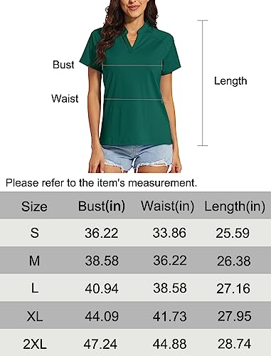 Magcomsen Women's Golf Polo Shirts V-Neck Upf 50+ Casual T-Shirts Quick Dry Short Sleeve Collarless Shirts Emerald Green L #TOP6
