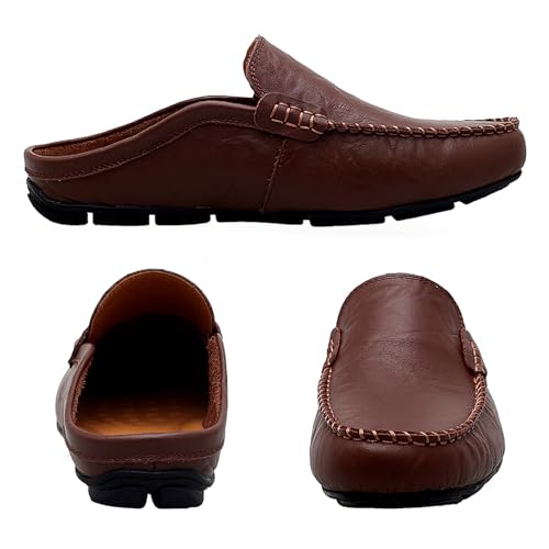 Image of Go Tour Mens Mules Clog Slippers Breathable Punching Leather Slip on Shoes Casual Loafers