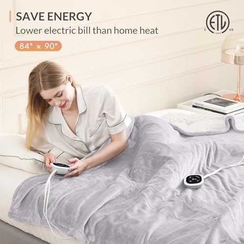 Image of HOMLYNS LuxeHeat Heated Blanket Electric Blanket Queen Size, Soft Flannel Sherpa Heating Blanket with 10 Heat Settings, 1-10 hrs Timer Auto Shut Off (84x90 inches, Taupe), Only for 120V Voltage Use