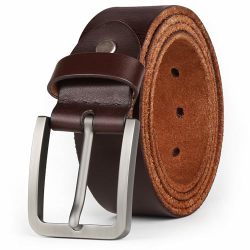 JingHao Mens Belt Big and Tall 30"-65",Genuine Leather Belts for Men,Casual Work Dress Jeans Belt,Black Brown Width 1.45" A18 (S 28"-30" Length 105cm, Coffee 3)