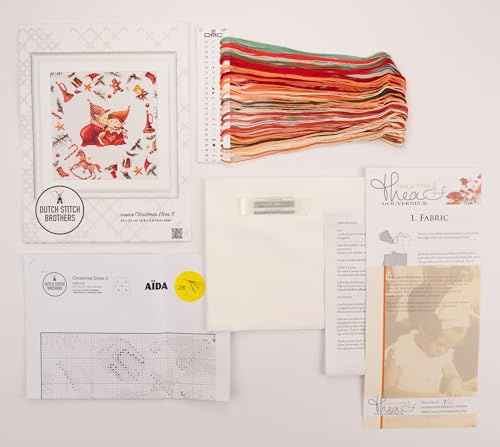 Image of DUTCH STITCH BROTHERS - Counted Cross Stitch Kit - DSB019A - Christmas Elves 3 - Aida - 9,8 x 9,8 Inch - DIY for Adults