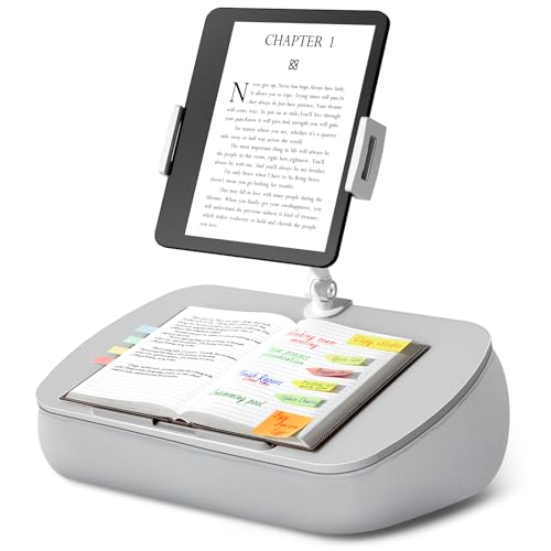 ERGONOV Lap Beanbag Cozy Kindle Pillow Stand for Bed with Adjustable Arm, 360° Tablet Holder, Fits 4.7-13 Kindle, iPad, Phone, Laptop, Lap Desk for Hands Free Reading in Bed, Couch, Sofa(Light gary)