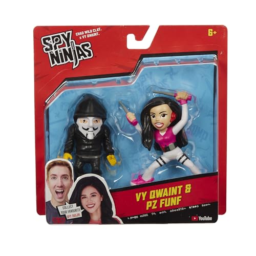 Spy Ninjas 3-INCH 2 FIGURE PACK. VY QWAINT AND PZ FUNF FIGURE SECRET NETWORK. SPY MISSION TOYS. HELP DEFEAT PROJECT ZORGO, Red, Blue - Image 2