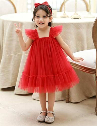 Image of Arshiner Toddler Tulle Dress for Girls Layered Tutu Ruffle Dresses Swing Twirly Fairy Summer Birthday Party Wedding Sundress