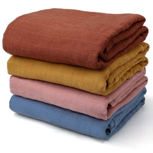 Image of Muslin Swaddle Blankets for Baby Boys and Girls, 4-Pack Breathable Soft Receiving Blanket Wrap, Baby Essentials, Registry & Gift, 47 x 47 inches Brown