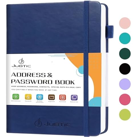 JUBTIC Address book with Alphabetical Tabs, Hardcover Password Keeper and Telephone Book Address Organizer for Contacts, Internet Login Address Log book Journal Notebook for Home or Office-Navy Blue Cover