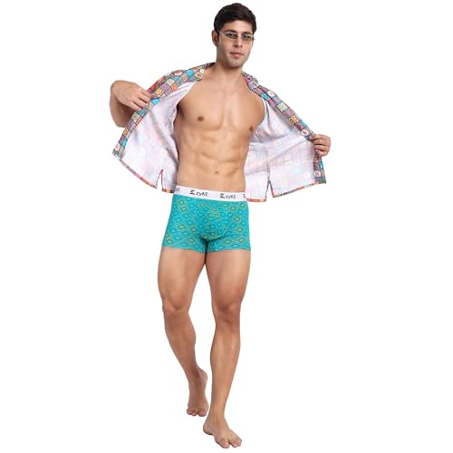 Image of Zyke Men's Printed Cotton Trunk Innerwear | 95% Cotton 5% Elastane Stretch Underwear | Ultra Soft Waistband Anti-Bacterial Moisture Wicking Trunks for Men Pack of 1