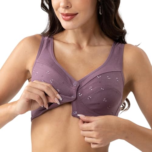 Image of Daisy Bras for Older Women Front Closure, Comfort Breathable No Underwire Daisy Bra for Seniors Purple 40