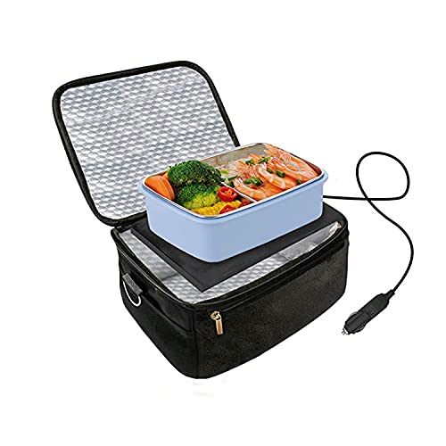 Portable Oven, 12V Personal Food Warmer,Car Heating Lunch Box,Electric Slow Cooker for Reheating Raw Food Cooking in Home Kitchen Travel Office Work Picnic Camping Family (Black)