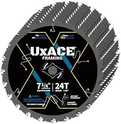 UXACE 7-1/4-Inch 24-Tooth Circular Saw Blade with 5/8-Inch Arbor, Framing Wood Cutting, Carbide Tip, Thin Kerf, for Plywood, MDF, OSB, Laminated, 10 Pack